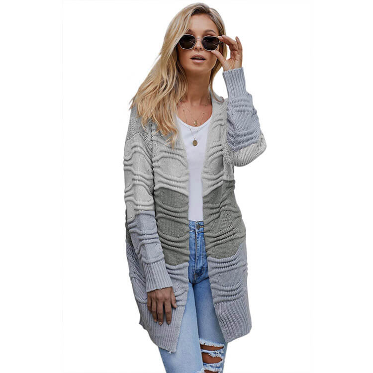 Colorblock Long Sleeve Knit Cardigan Sweater