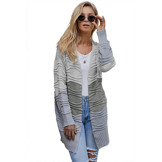 Colorblock Long Sleeve Knit Cardigan Sweater