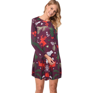 Christmas Print A Line Short Dress