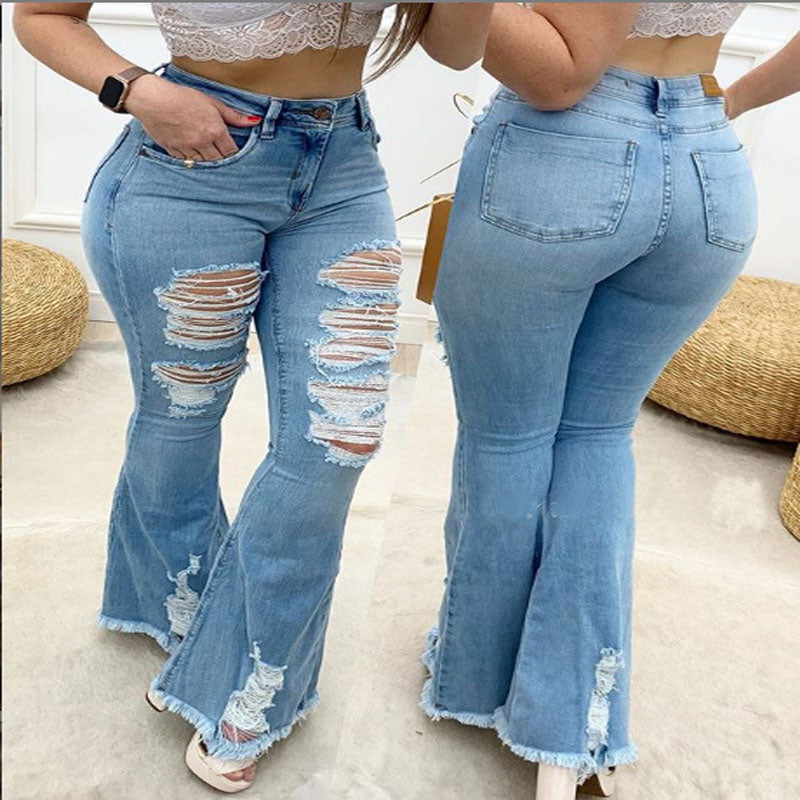 Flare High Waist Stretch Stripes Bodycon Denim Pants