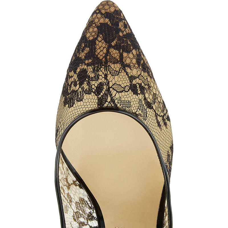 Black Lace Point Toe Slip-On Pumps