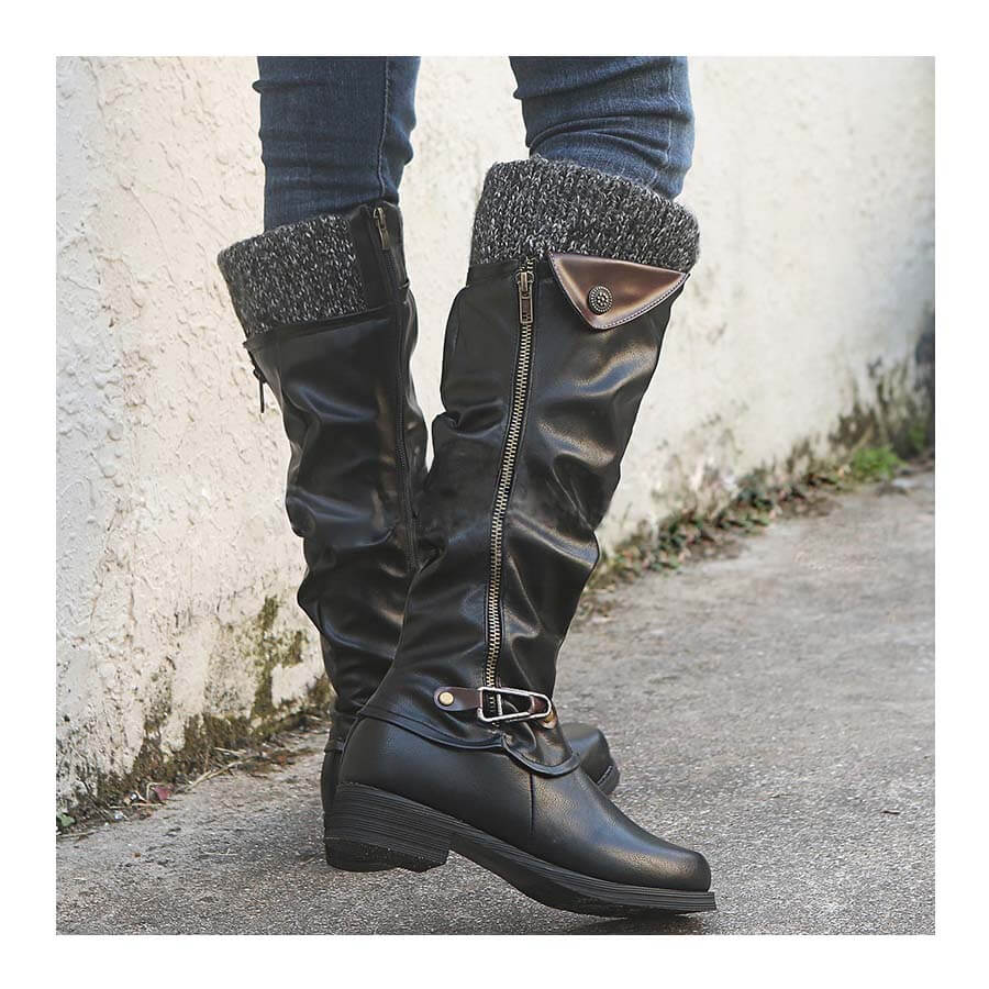 Knee High Leather Low Heel Boots