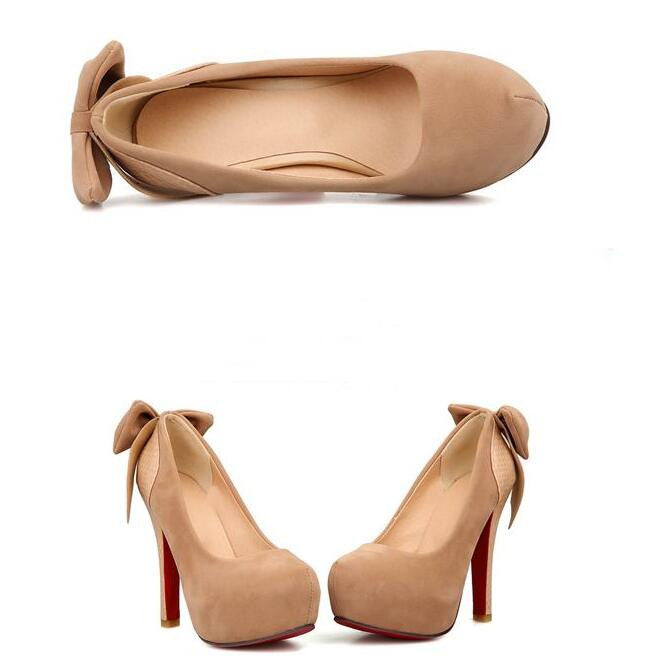 Sexy Bowknot Round Head Splicing High Heels