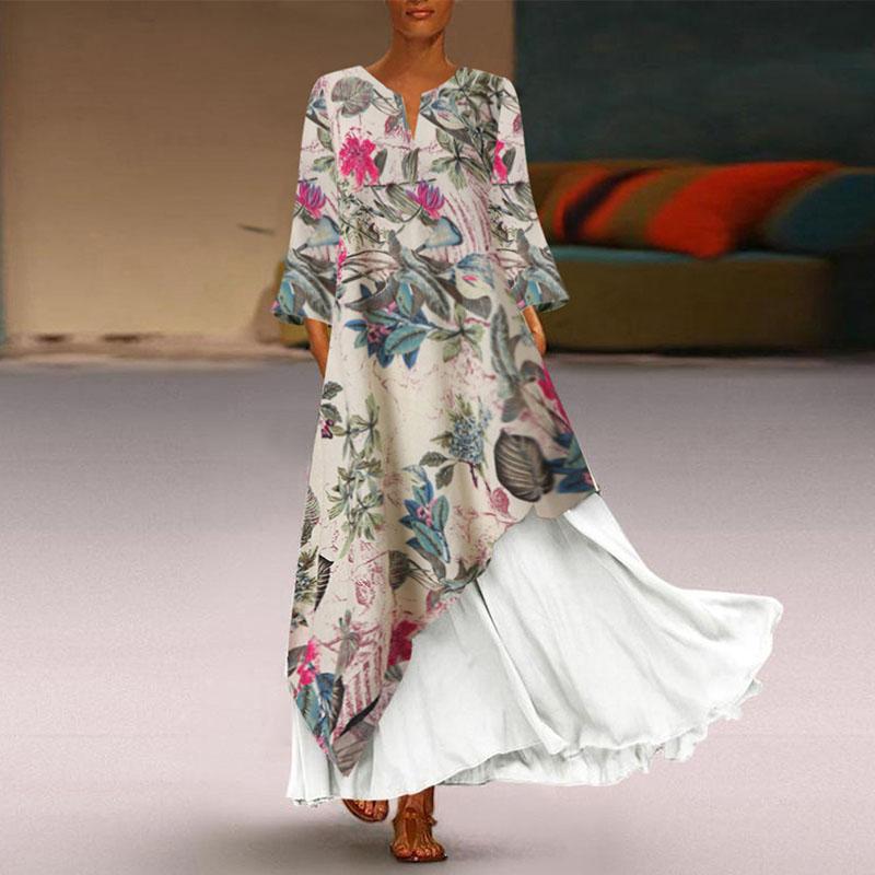 Loose Patchwork Floral Long Dress