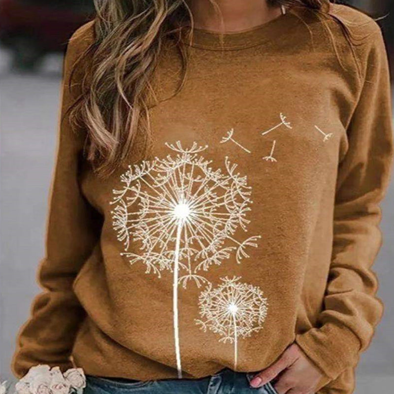 Dandelion Print Plus Size O Neck Hoodies