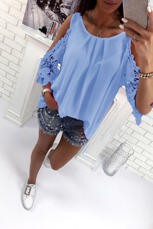 Bear Shoulder Lace Patchwork Loose Blouse