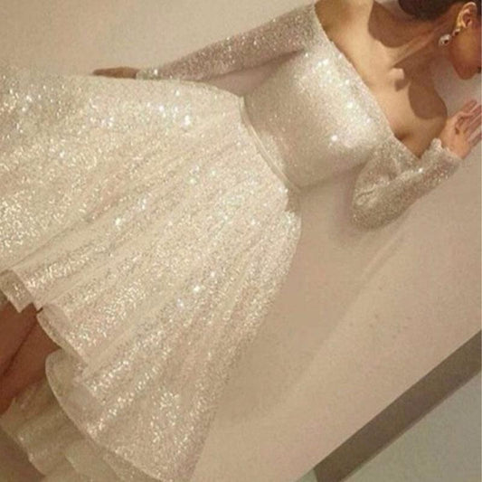 Off Shoulder Sequin Empire Waist Puffy Dress