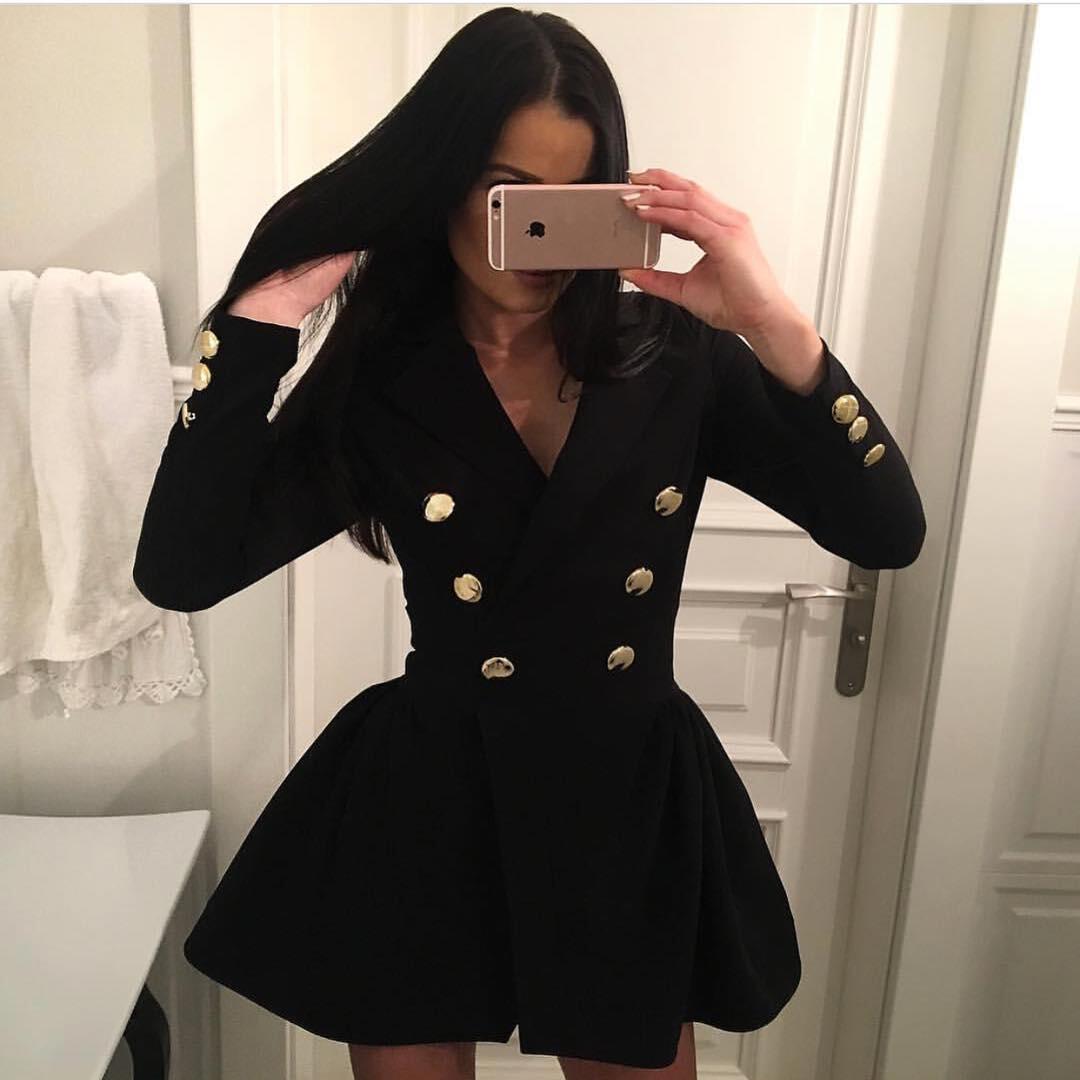 Long Sleeve Slim V Neck Blazer Dress