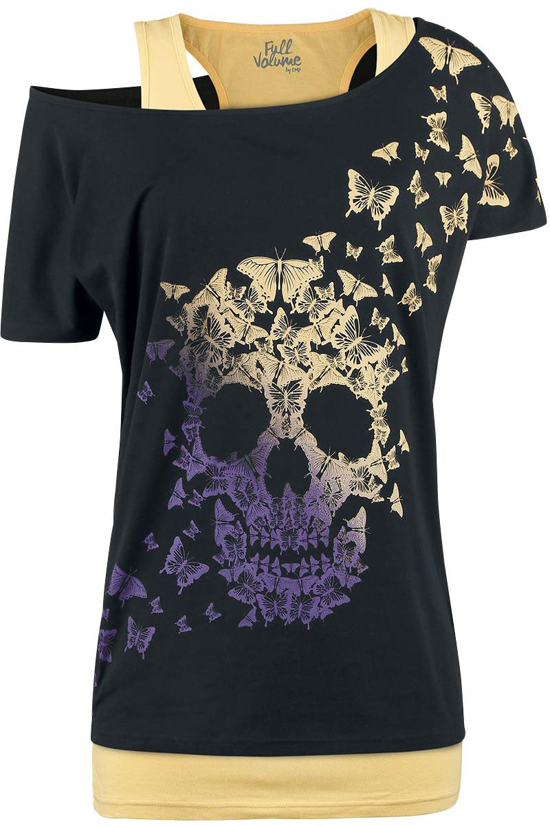 Skull Print Short Sleeves T-shirt with Tank Top Two Pieces Set