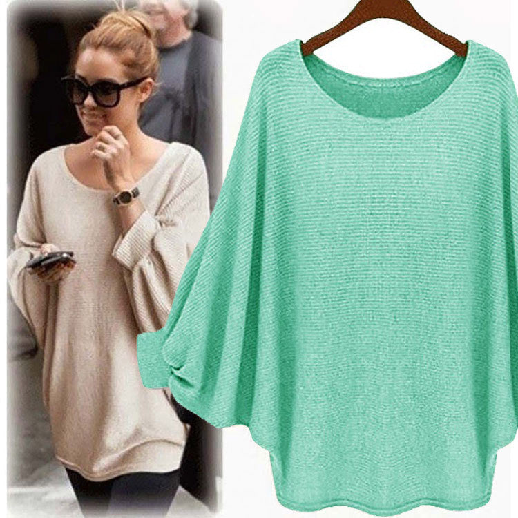 Scoop Pure Color Bat-wing Sleeves Loose Blouse