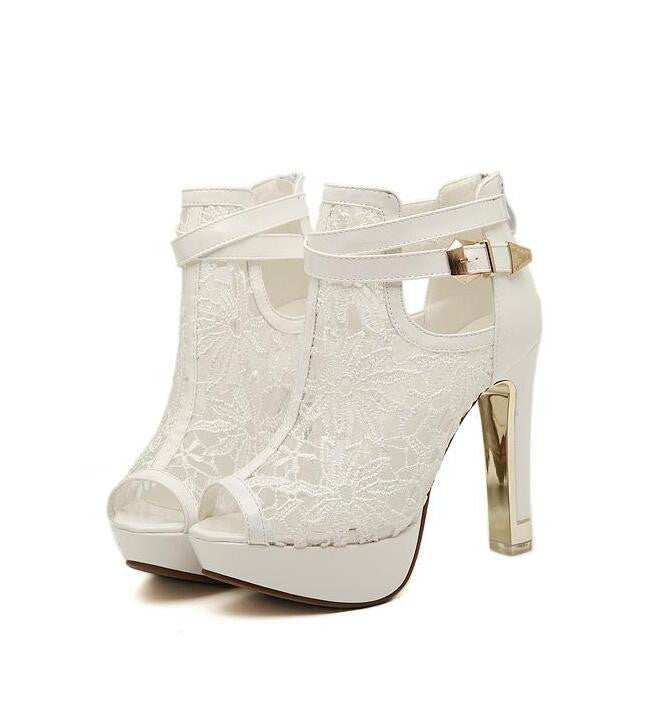 Sexy Mesh Ankle Peep Toe High Heels Sandals