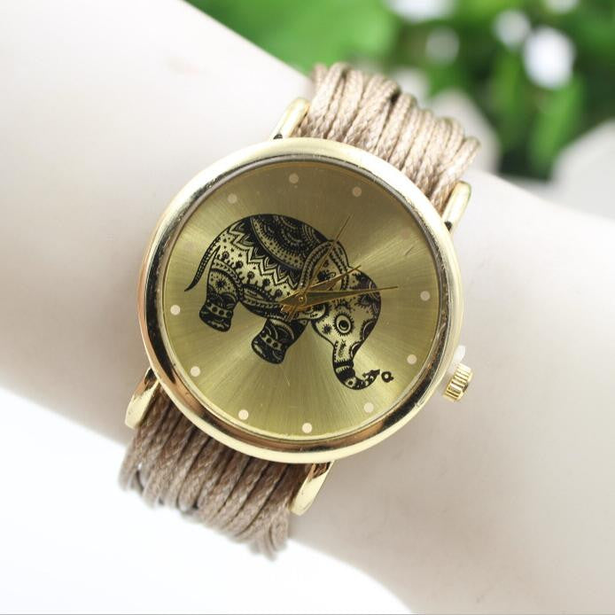 Elephant Print Multilayer Leather Watch