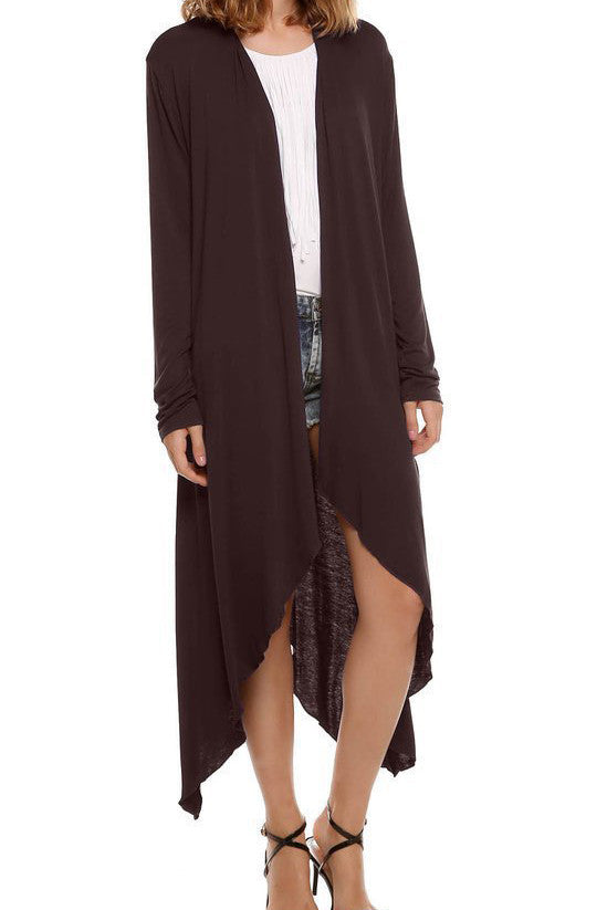 Pure Color Irregular Long Sleeves Scoop Long Cardigan