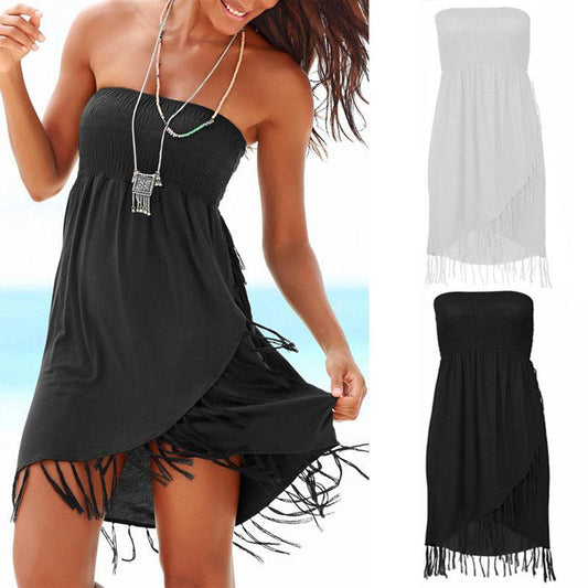 Tube Fringe Hem Beach Short Dress