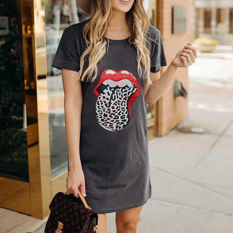 Mouth Printed Loose Short Dress