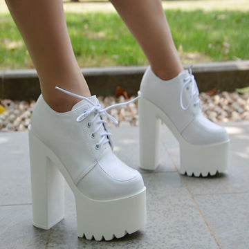 Lace-up PU Chunky Heel Platform Super High Heels Ankle Boots