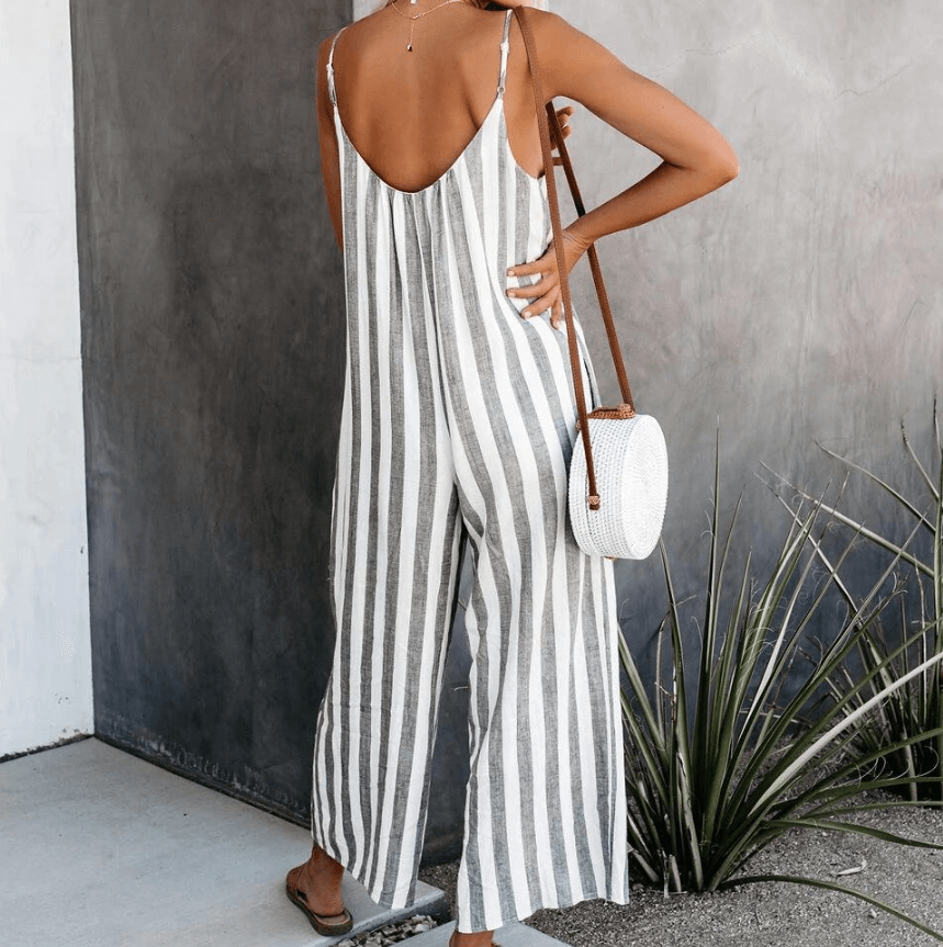 Casual Stripes Loose Wide Leg Sleeveless Jumpsuits