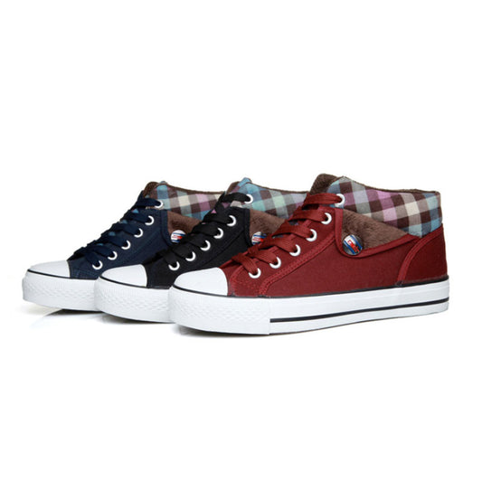 Lapel Leisure Plaid Lace Up Fur Sneakers