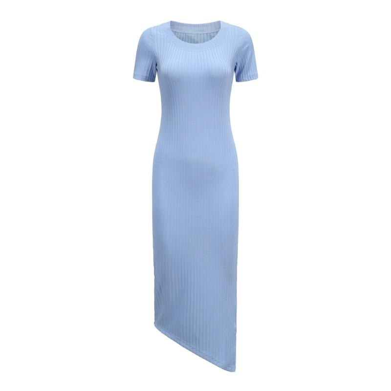 Ribbed Bodycon Low High Midi Dress