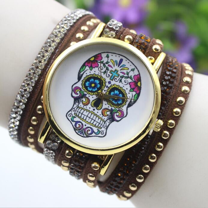 Beautiful Flower Skull Lint Bracelet Watch