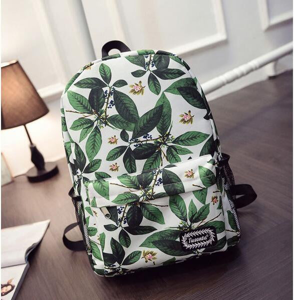 Green Leaves Print Fashion School Backpack - Meet Yours Fashion - 1