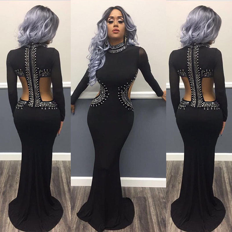 Sequins Cut Out High Neck Long Mermaid Party Dress