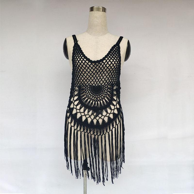 Hollow Out Fringe Hem Short Dress