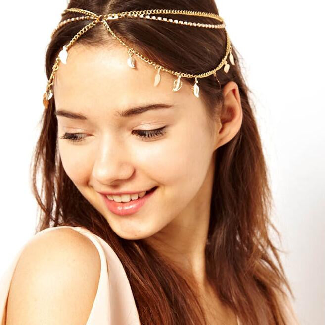 Fashion Crystal Leaf Pendant Multilayer Tassel Hair Accessories