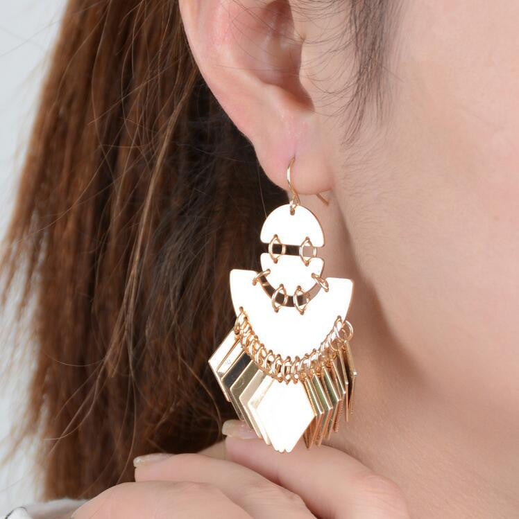 Exaggerated Smooth Sequins Tassel Earrings