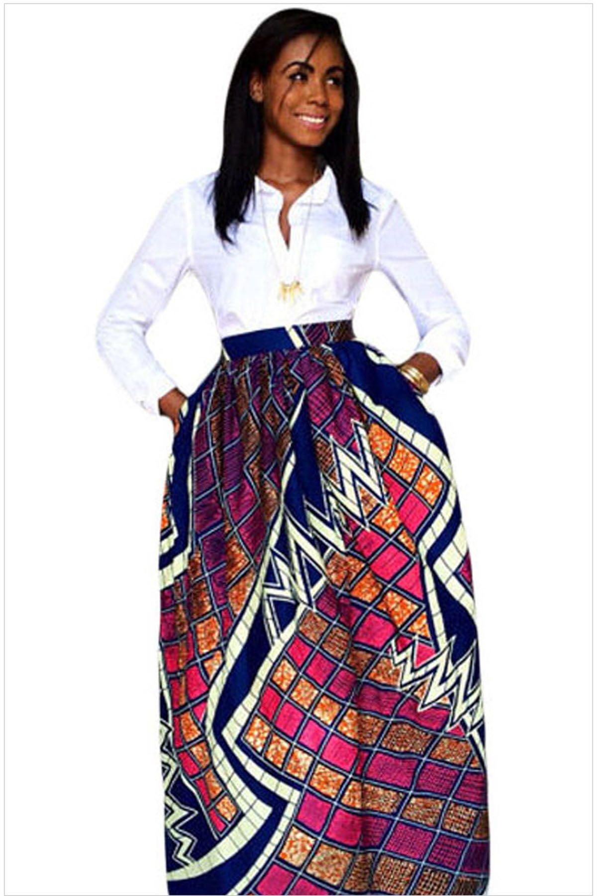 Retro Print Big Swing Loose Long Skirt