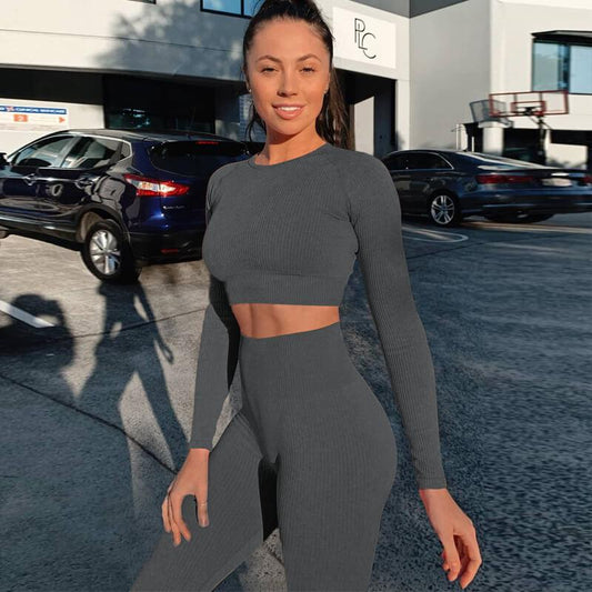Yoga Long Sleeve Bodycon Skinny High Waist Two Pieces Set