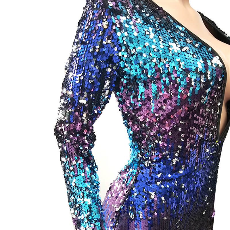 Sequin Long Sleeves V Neck Bodycon Romper