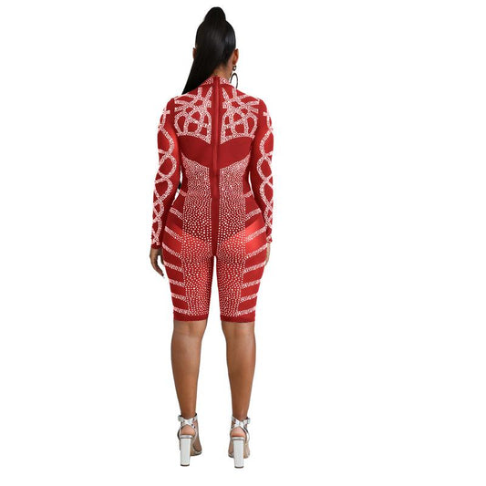 Rhinestones Bodycon Mesh Rompers