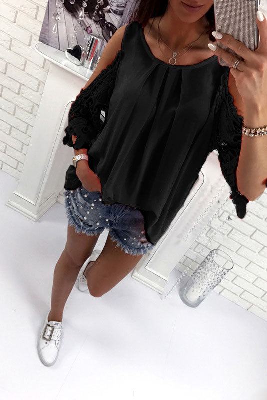 Bear Shoulder Lace Patchwork Loose Blouse