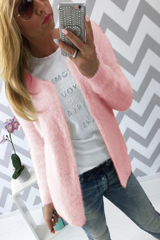Long Sleeves Pure Color Scoop Open Cardigan