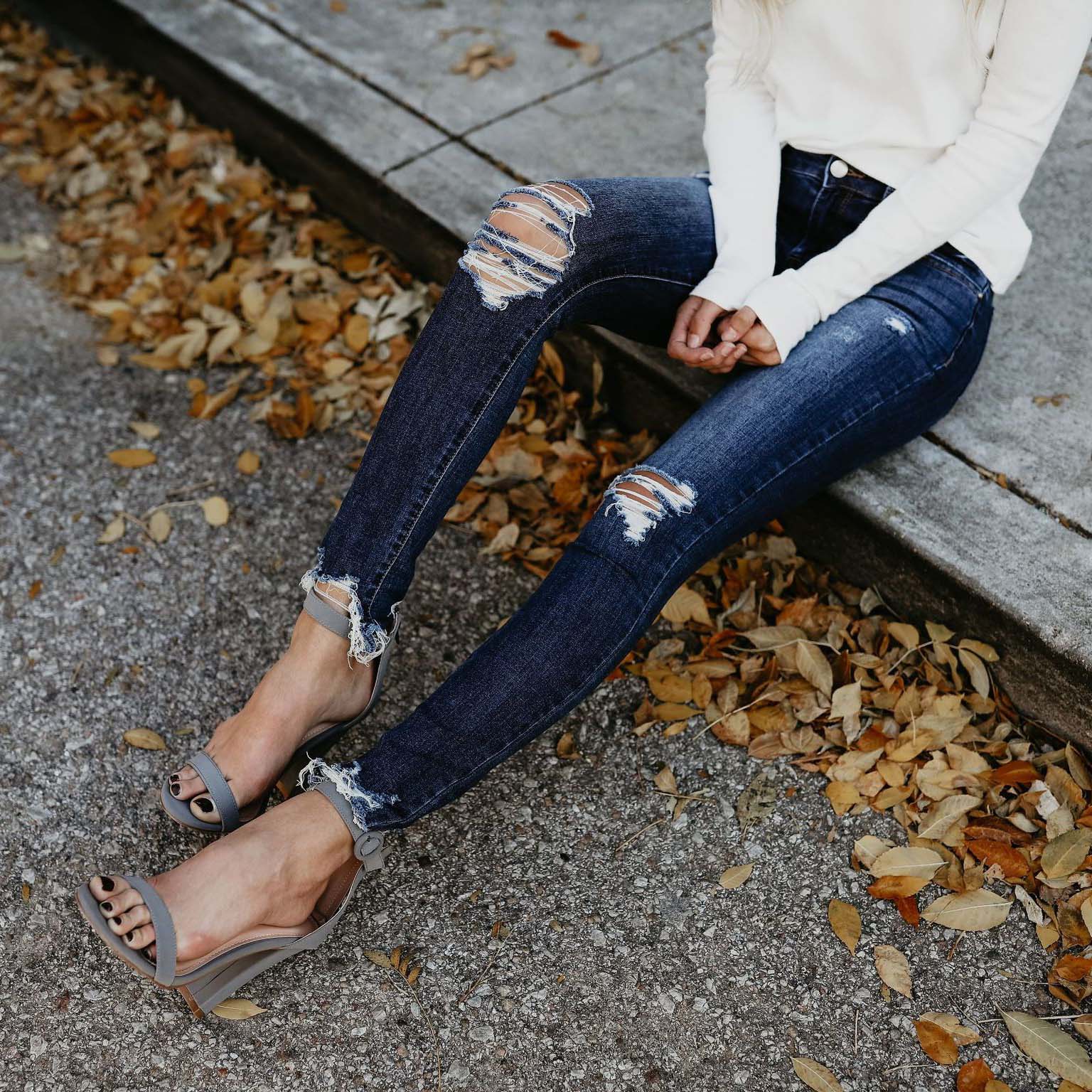 Stretch Jeans  Skinny Slim-Fit Ripped Pants