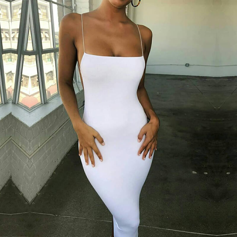 Sexy Spaghetti Strap Backless Bodycon Dress