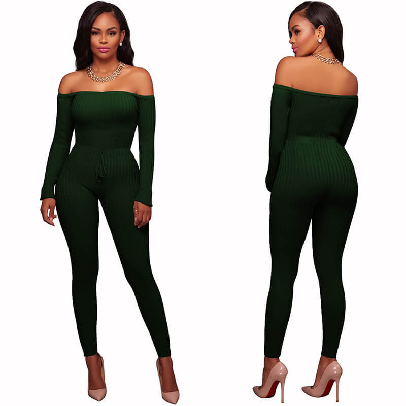 Knit Off Shoulder Bodycon Skinny Jumpsuit