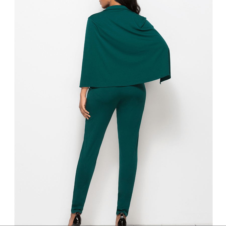 Overlay V Neck Skinny Cape Jumpsuits