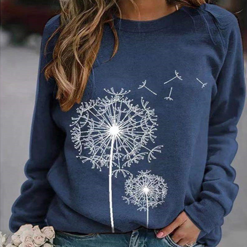 Dandelion Print Plus Size O Neck Hoodies