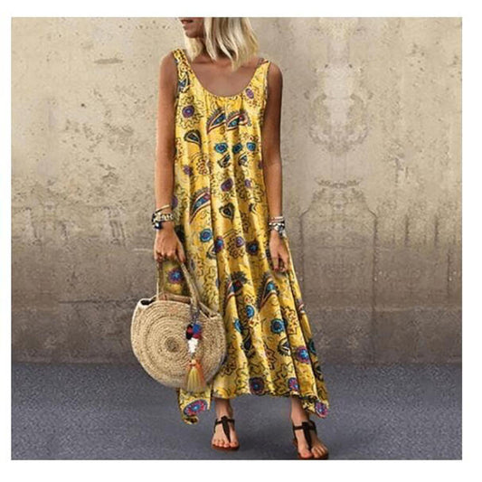 Printed Sleeveless Large Hem Plus Size Long Dress