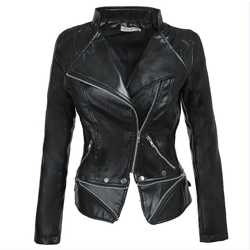 Black PU Zipper Moto Jacket