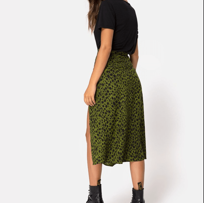 Sexy Leopard High Waist Split Midi Dress