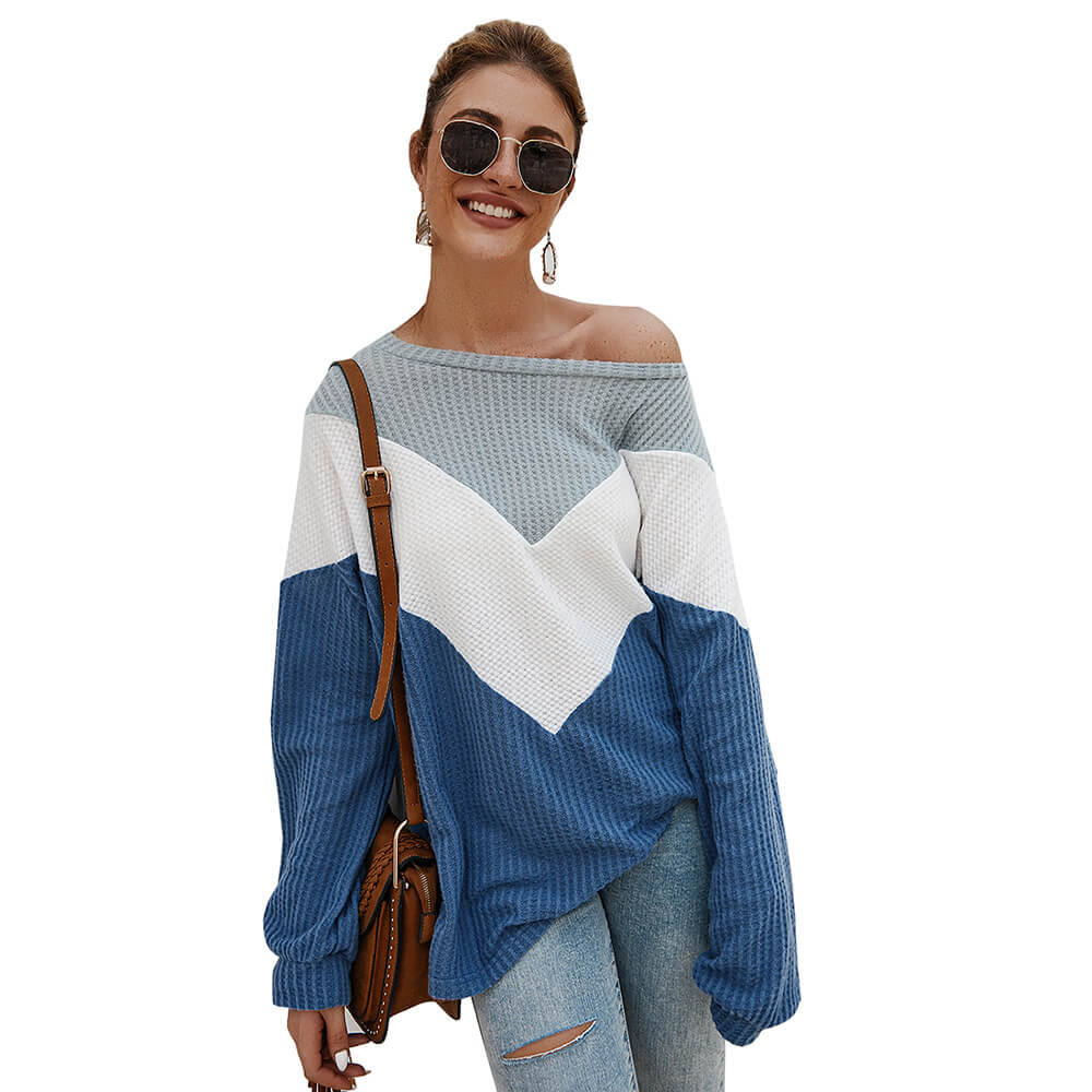 Loose Crewneck Colorblock Knit Sweater