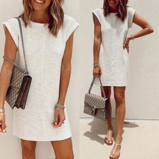 White Short Sleeve Straight Short Dress