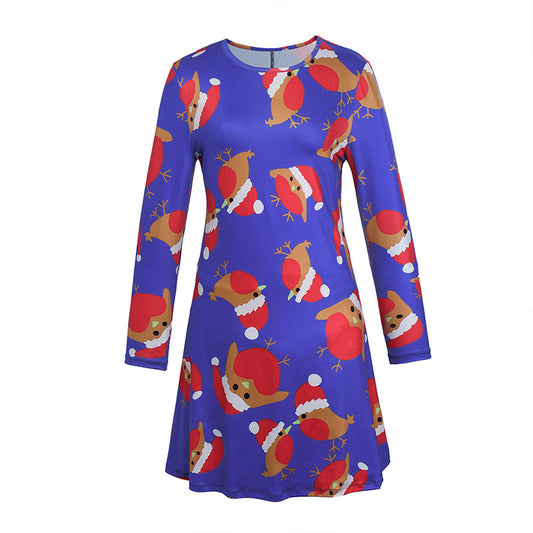 Christmas Cartoon Print A Line Tight Dress