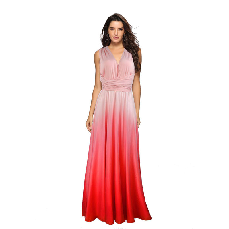 Strap Backless Gradient Empire Waist Maxi Dress