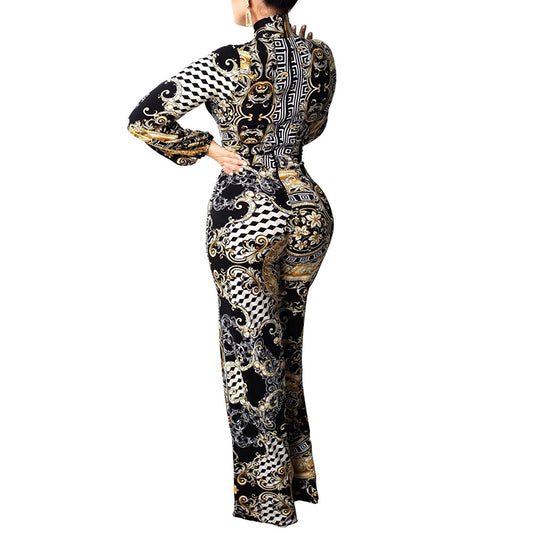 Print Wide Leg Bandage Long Jumpsuit