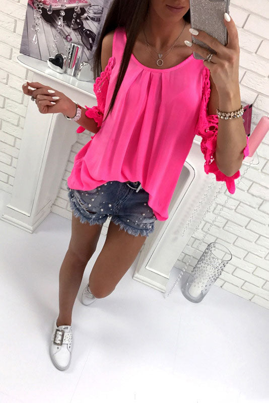 Bear Shoulder Lace Patchwork Loose Blouse