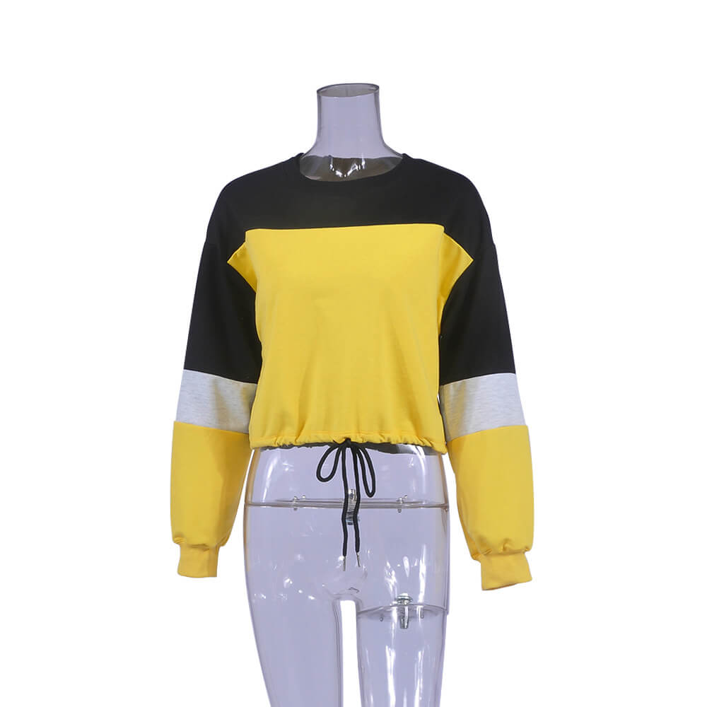 Crew Neck Colorblock Strap Crop Sweatshirts